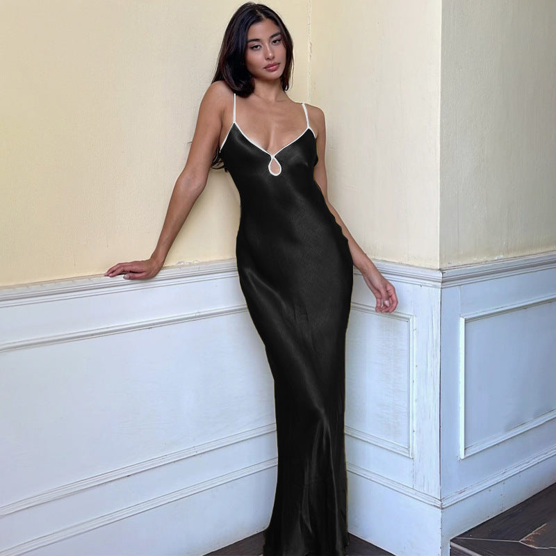 Robe nuisette femme – Satin lisse – Coupe ajustée – Dos nu – Détail goutte d’eau