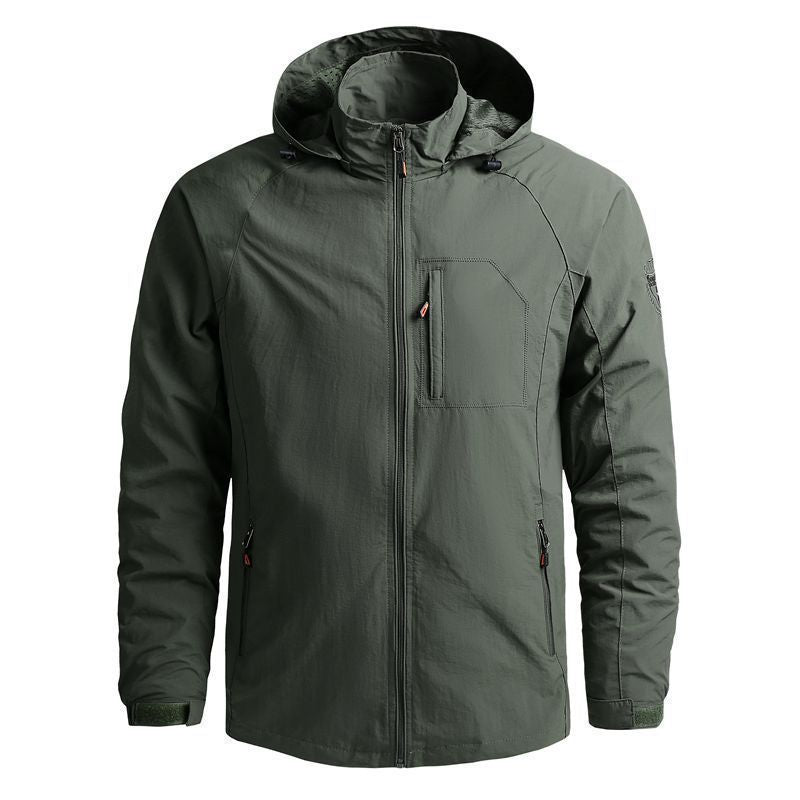 Homme Veste - Tissu Tissé Léger - Col Montant Capuche - Manche Raglan
