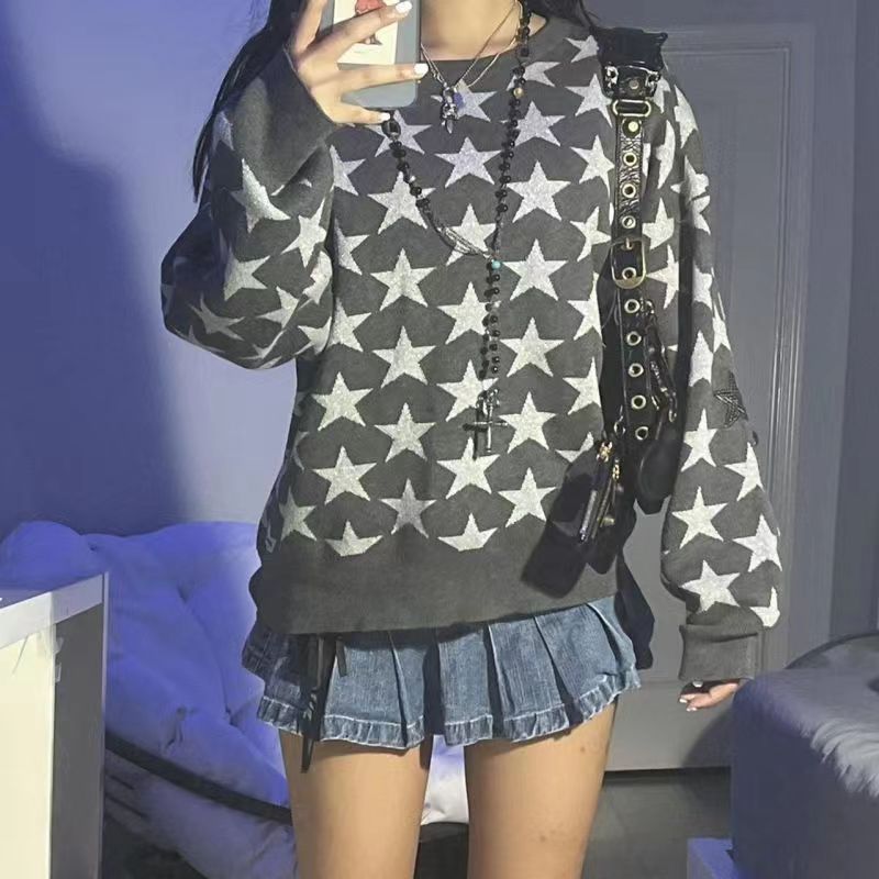 Sweatshirt femme – Coupe décontractée – Coton doux – Col rond – Imprimé étoiles