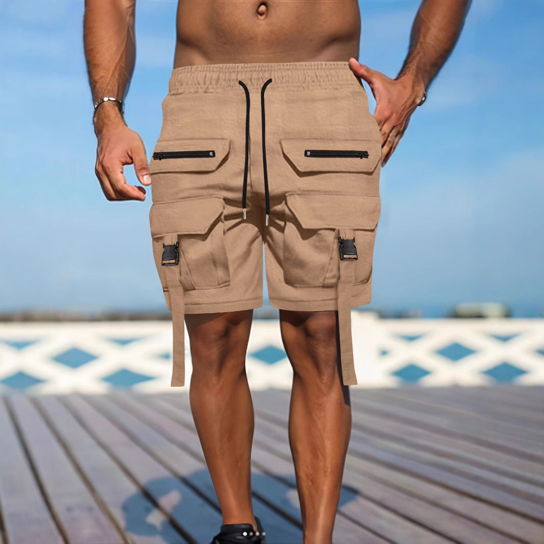 Short cargo homme – Coupe regular – Tissu respirant – Ceinture élastique – Multi-poches