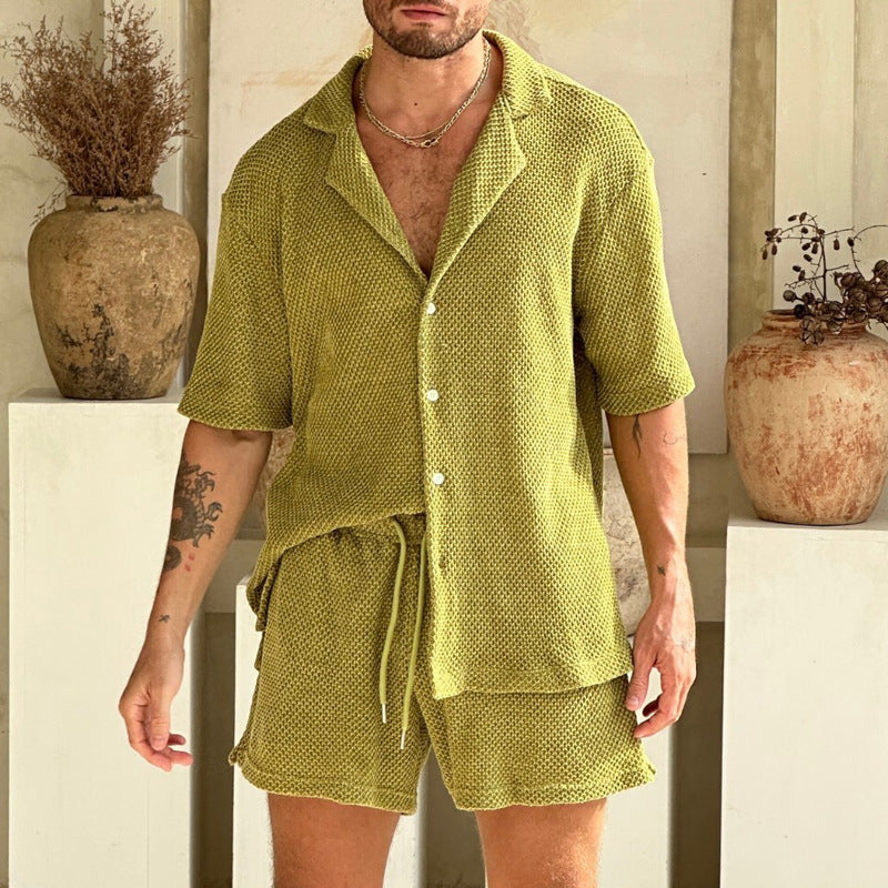 Chemise homme – Coupe décontractée – Manches courtes – Tissu texturé respirant