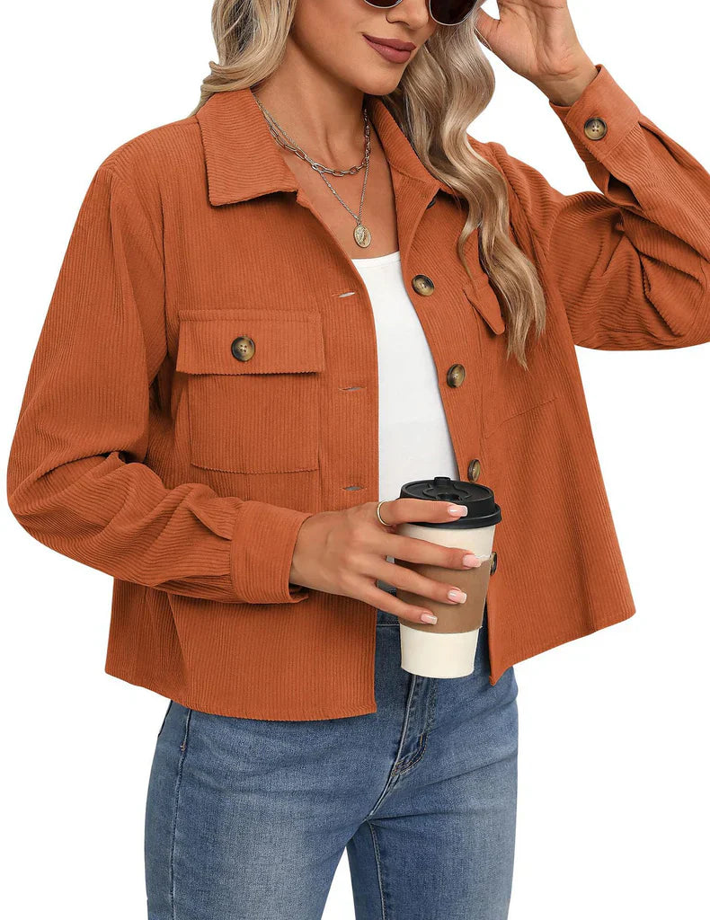 Veste utilitaire femme – Coupe décontractée – Texture côtelée – Boutonnage frontal