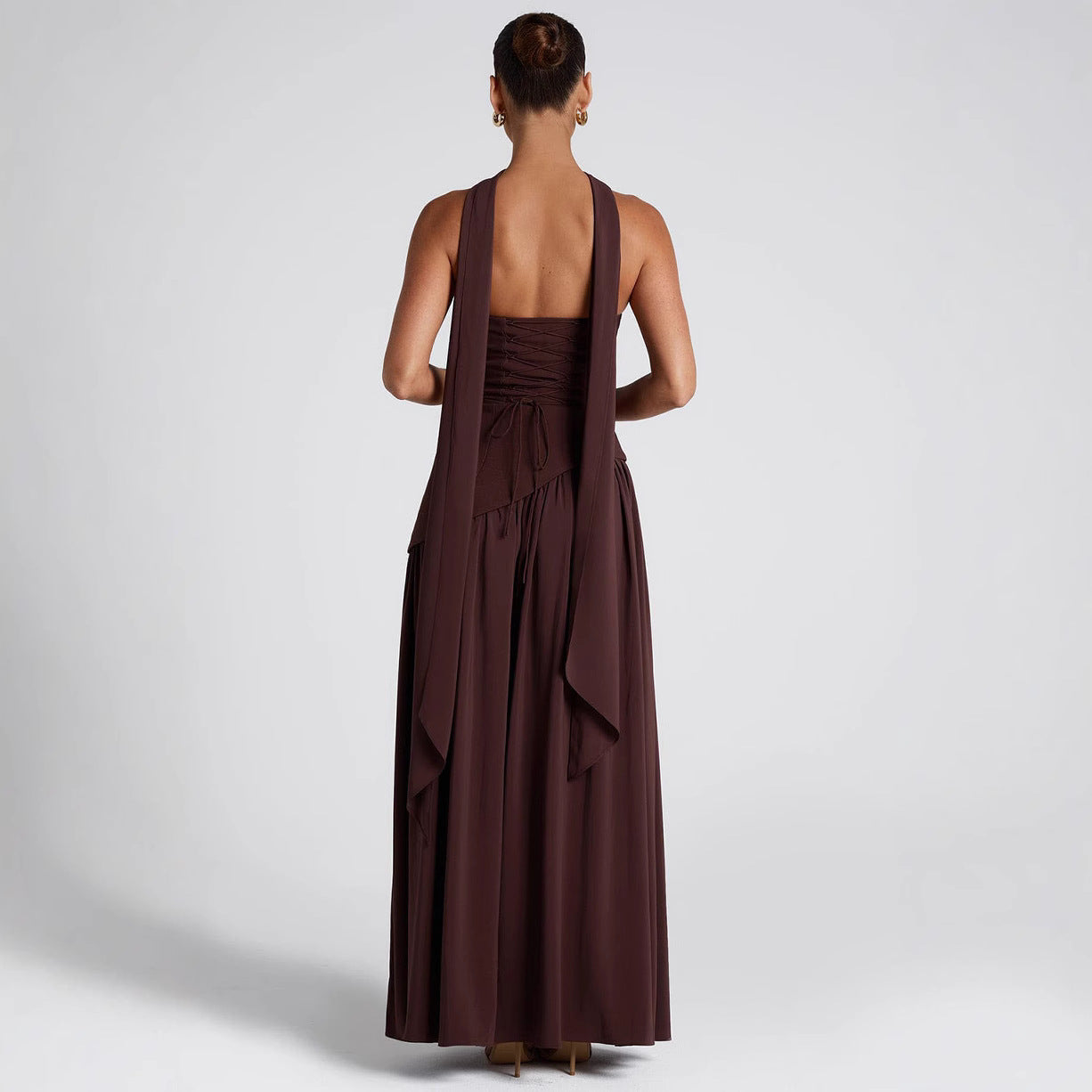 Robe de soirée femme – Sans bretelles – Bustier asymétrique – Jupe fluide fendue