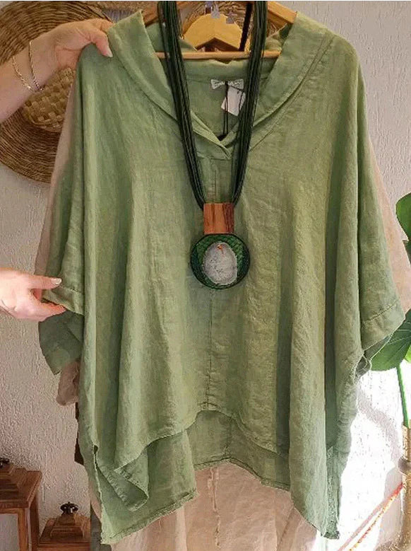 Blouse femme – Linnen – Coupe oversize – Capuche – Longue – Style décontracté