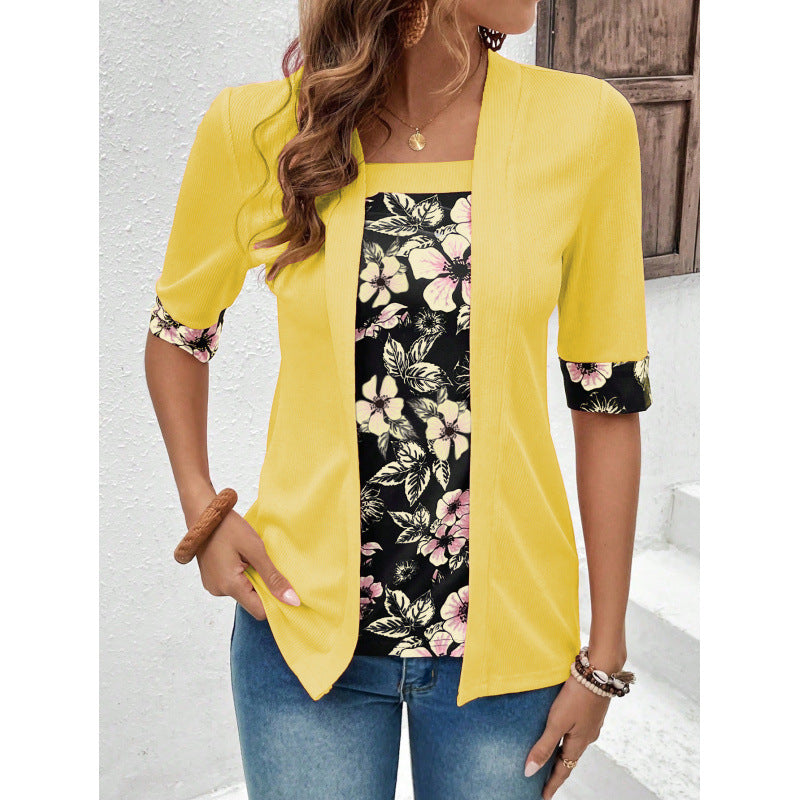 Blouse femme décontractée – Coupe ample – Effet superposé – Maille douce manches 3/4