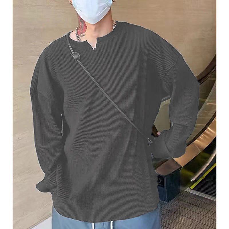 T-shirt manches longues homme – Maille côtelée – Coupe décontractée – Col en V