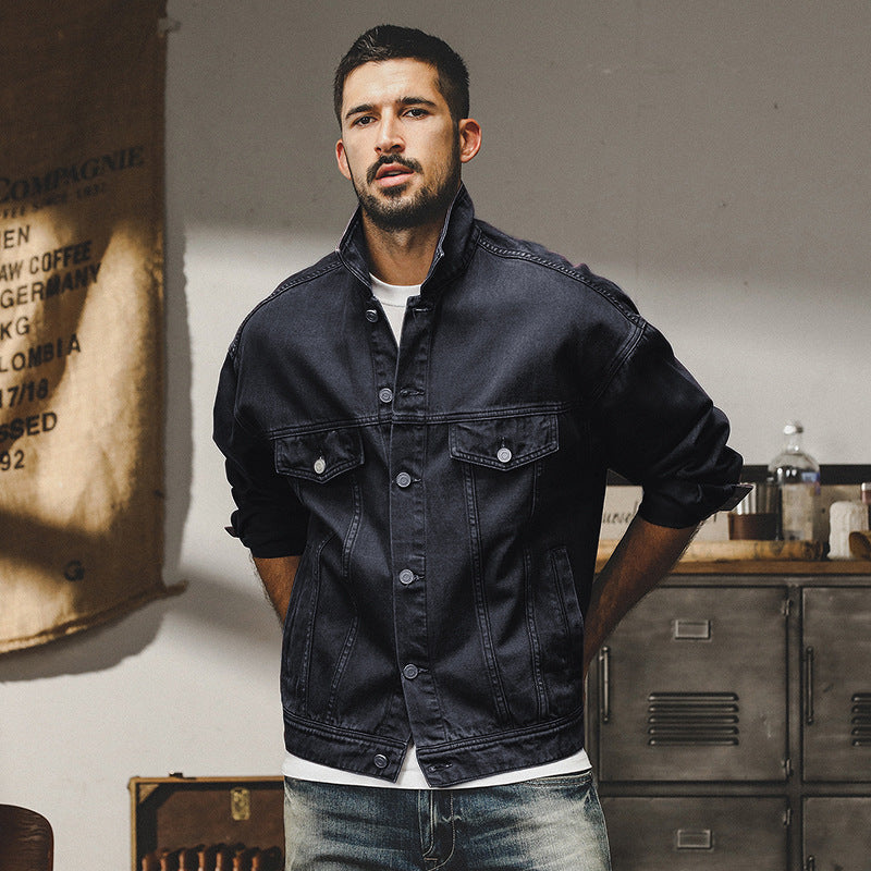 Veste en jean homme – Coupe décontractée – Fermeture boutonnée – Poches à rabat