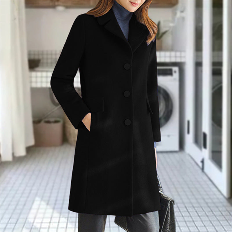 Manteau trench femme – Coupe cintrée – Laine – Longueur genoux – Col à revers