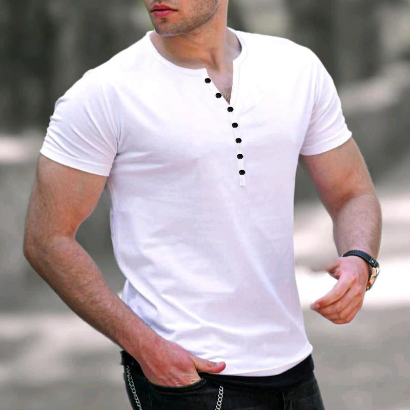 T-shirt Henley homme – Coupe slim – Manches courtes – Maille douce respirante