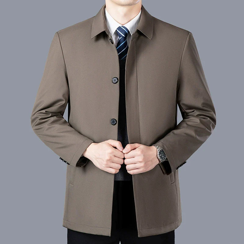 Veste mi-longue homme – Coupe ajustée – Coton – Col tailleur – Fermeture à boutons