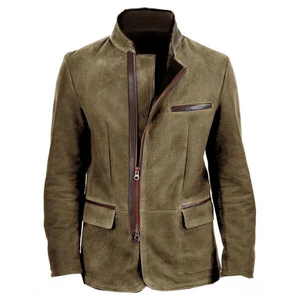 Veste homme – Coupe slim – Col montant – Fermeture zippée asymétrique – Multi-poches