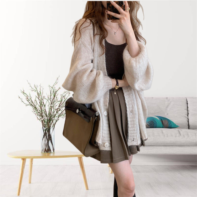Cardigan ample en maille pour femme - Manches longues ouvert sur le devant