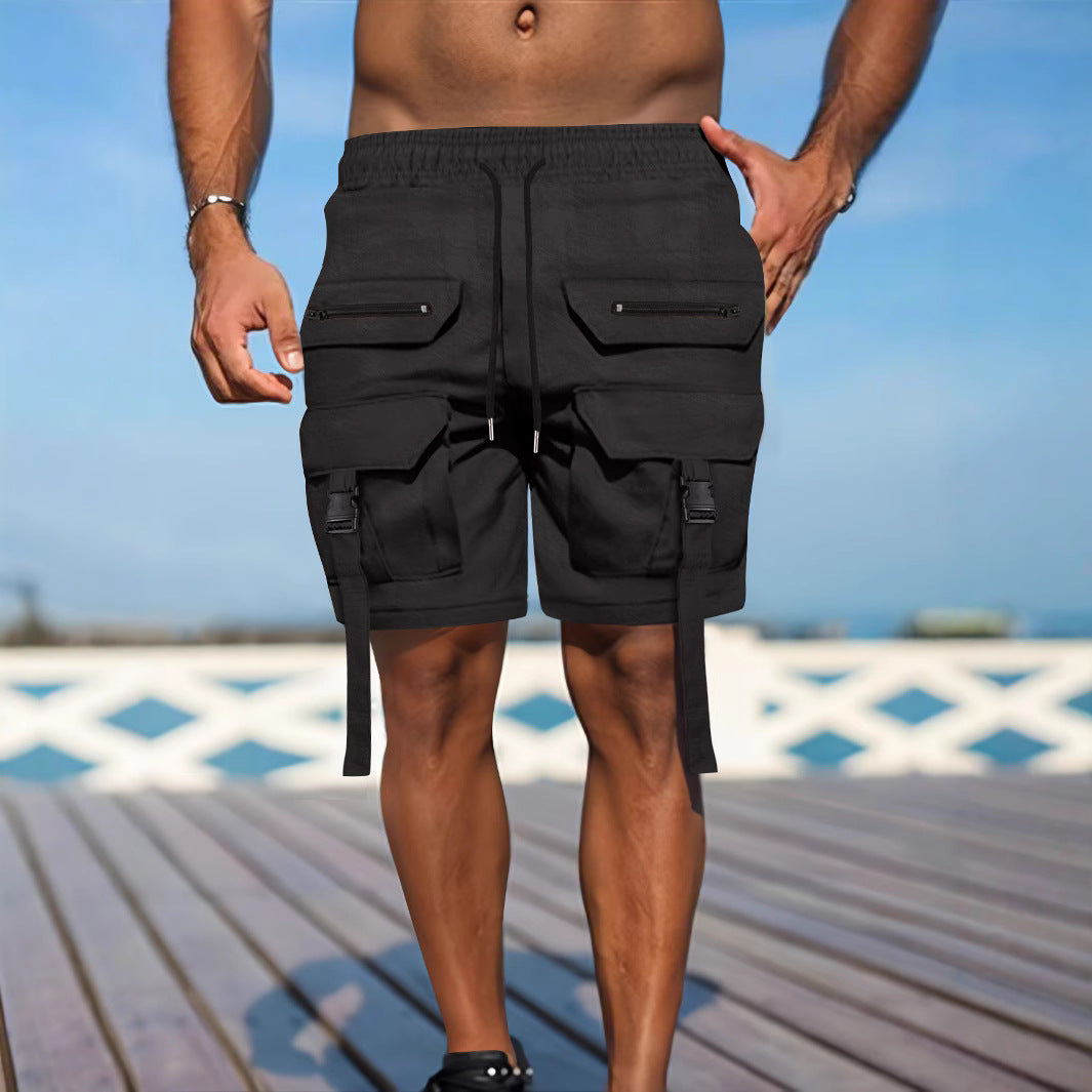 Short cargo homme – Coupe regular – Tissu respirant – Ceinture élastique – Multi-poches