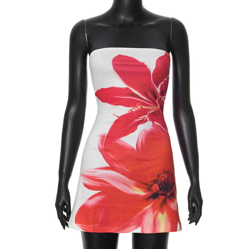 Robe mini femme – Coupe moulante – Sans bretelles – Imprimé floral élégant