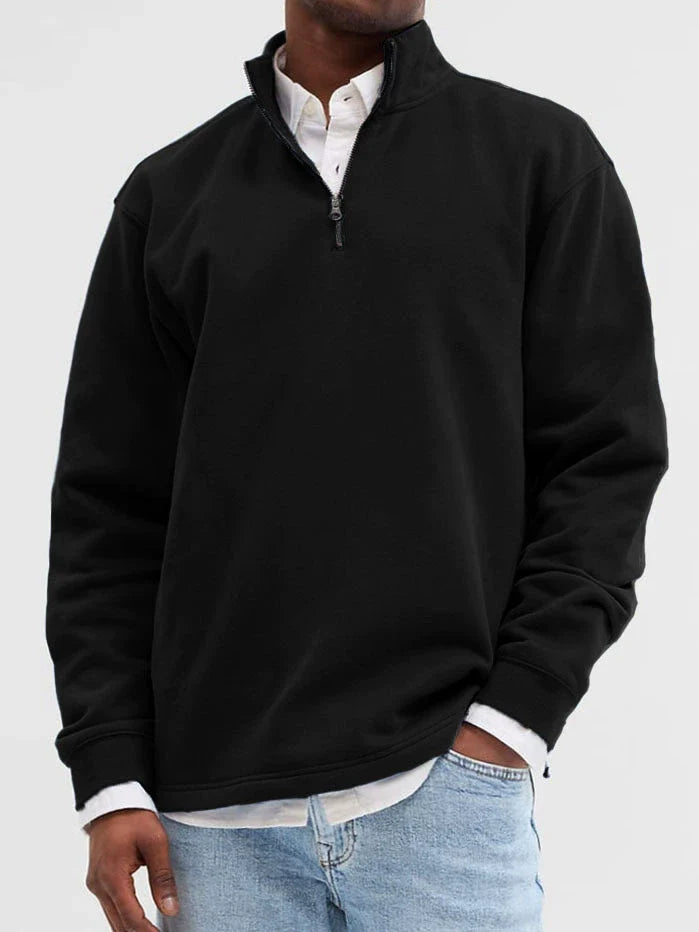 Sweatshirt homme – Coupe décontractée – Coton doux – Col zippé – Finitions côtelées