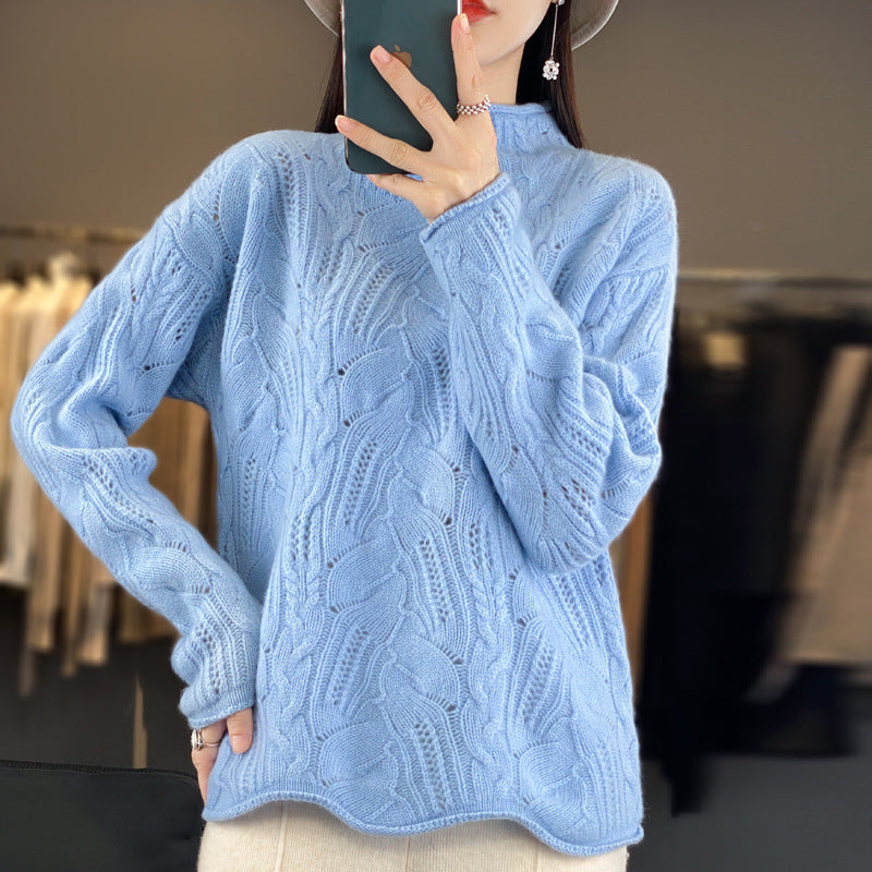 Femme Pull - Maille Légère - Col Montant - Manches Longues - Coupe Large