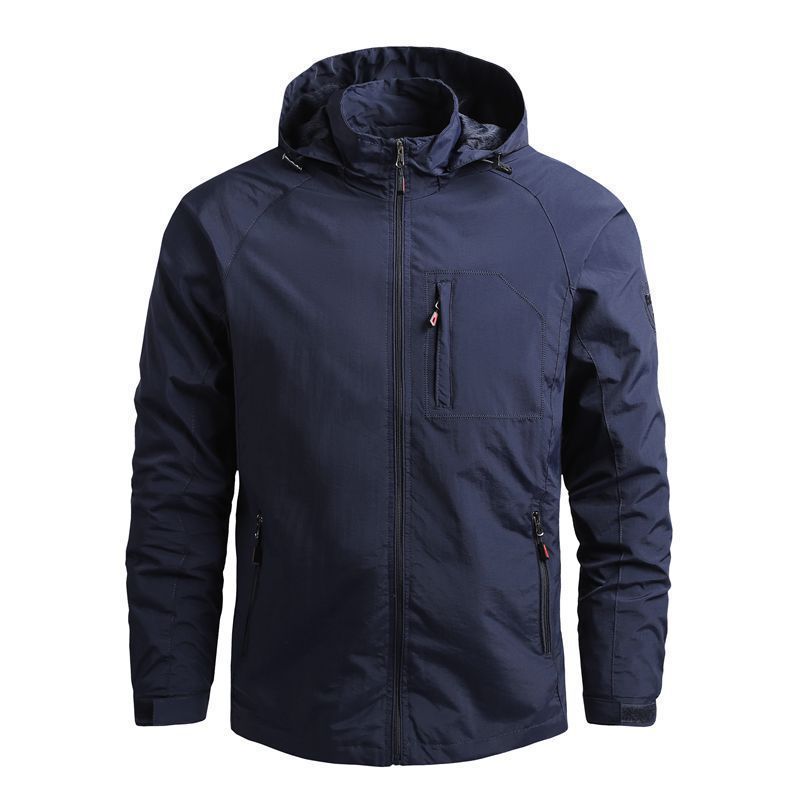Homme Veste - Tissu Tissé Léger - Col Montant Capuche - Manche Raglan