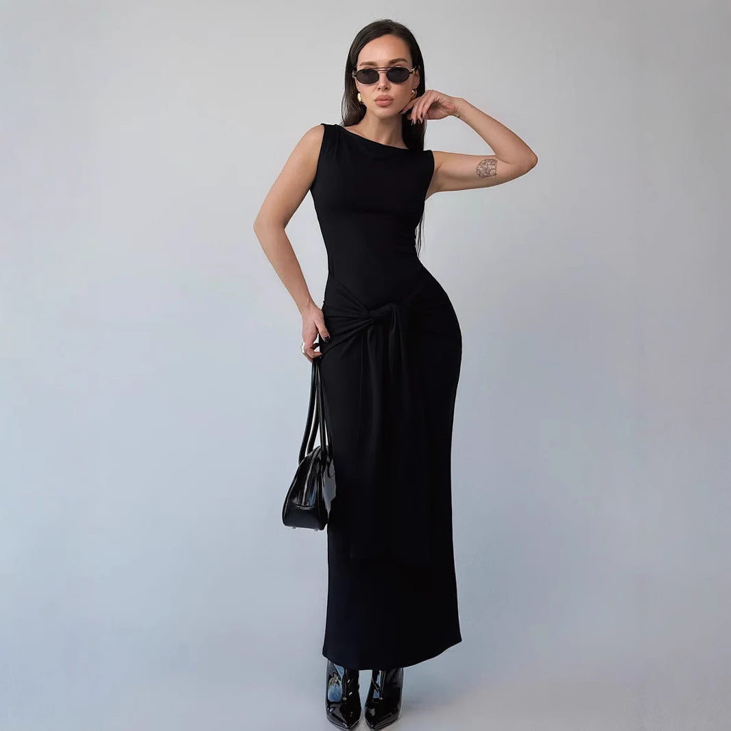 Robe moulante femme – Coupe ajustée – Longueur maxi – Sans manches – Ceinture taille