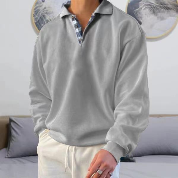 Sweatshirt homme – Coupe ample – Col V à revers – Maille douce – Détails superposés
