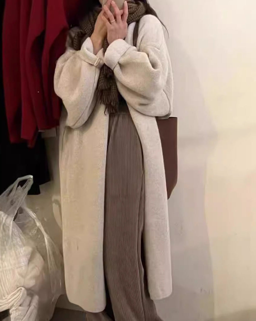 Manteau cardigan femme – Coupe oversize – Maille laine – Longueur cheville – Ouvert devant