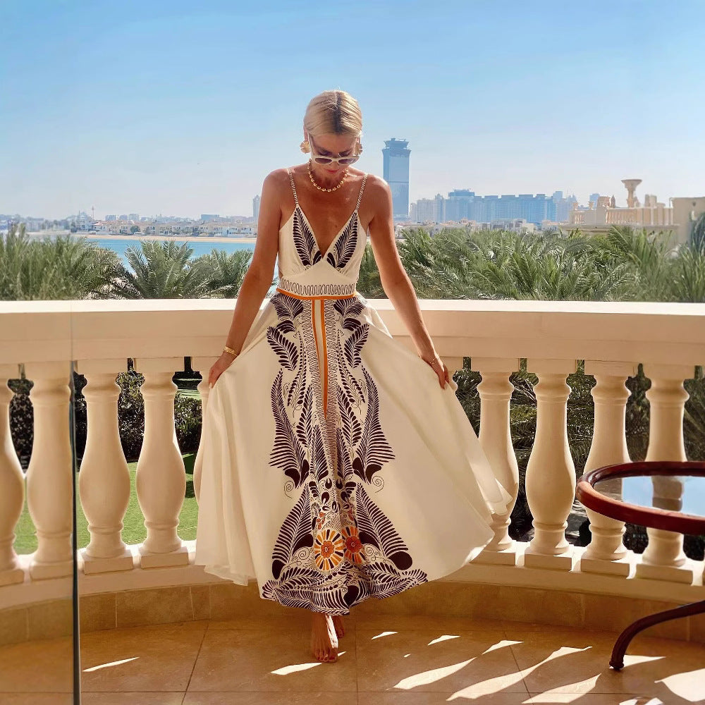 Robe maxi femme – Dos nu – Imprimée – Tissu léger – Coupe fluide élégante