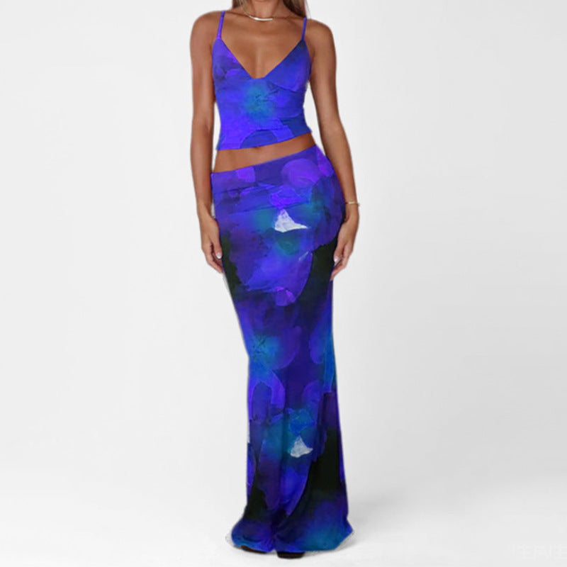 Ensemble Femme Gilet et Jupe Longue – Coupe Ajustée – Bretelles Fines – Tissu Léger