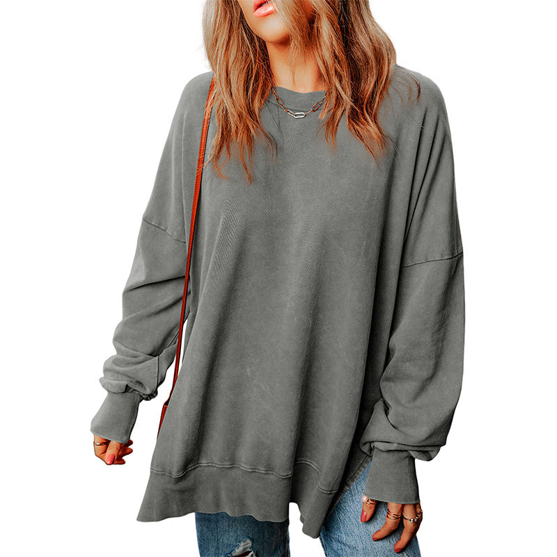 Sweatshirt femme oversize – Coton doux – Coupe ample – Col rond – Poignets côtelés