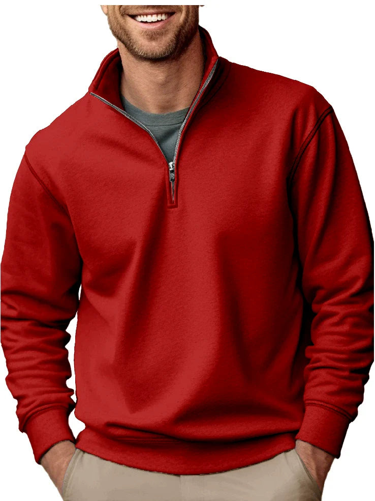 Sweatshirt homme – Coupe régulière – Polaire douce – Col montant zippé – Style décontracté