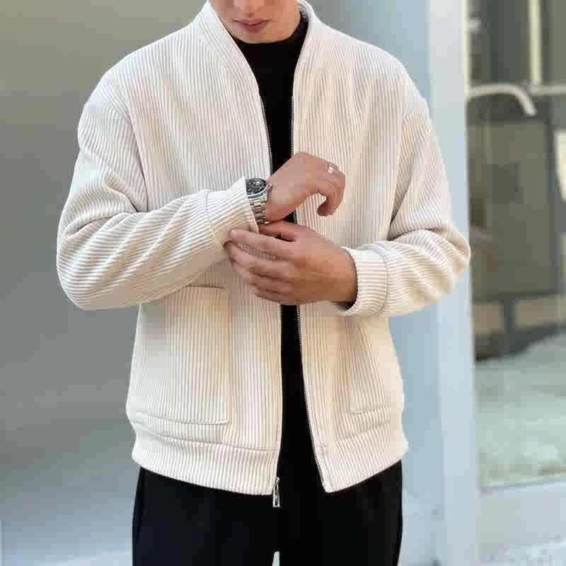 Veste homme en velours côtelé – Coupe décontractée – Col V – Fermeture zippée