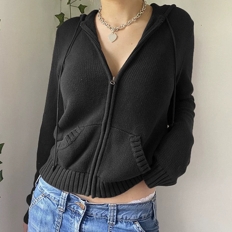 Veste à capuche femme – Coupe slim – Coton doux – Courte – Zip frontal pratique