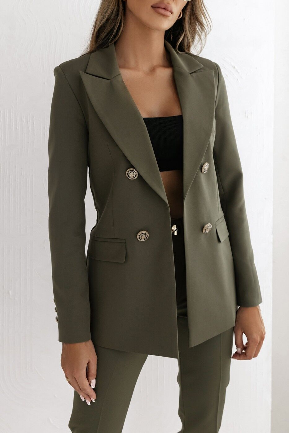 Veste de costume femme – Coupe ajustée – Double boutonnage – Laine mélangée