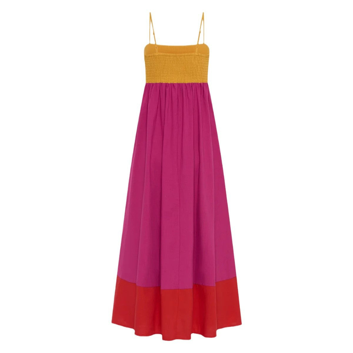 Robe midi femme – Bretelles fines – Coupe évasée – Coton léger – Design color block