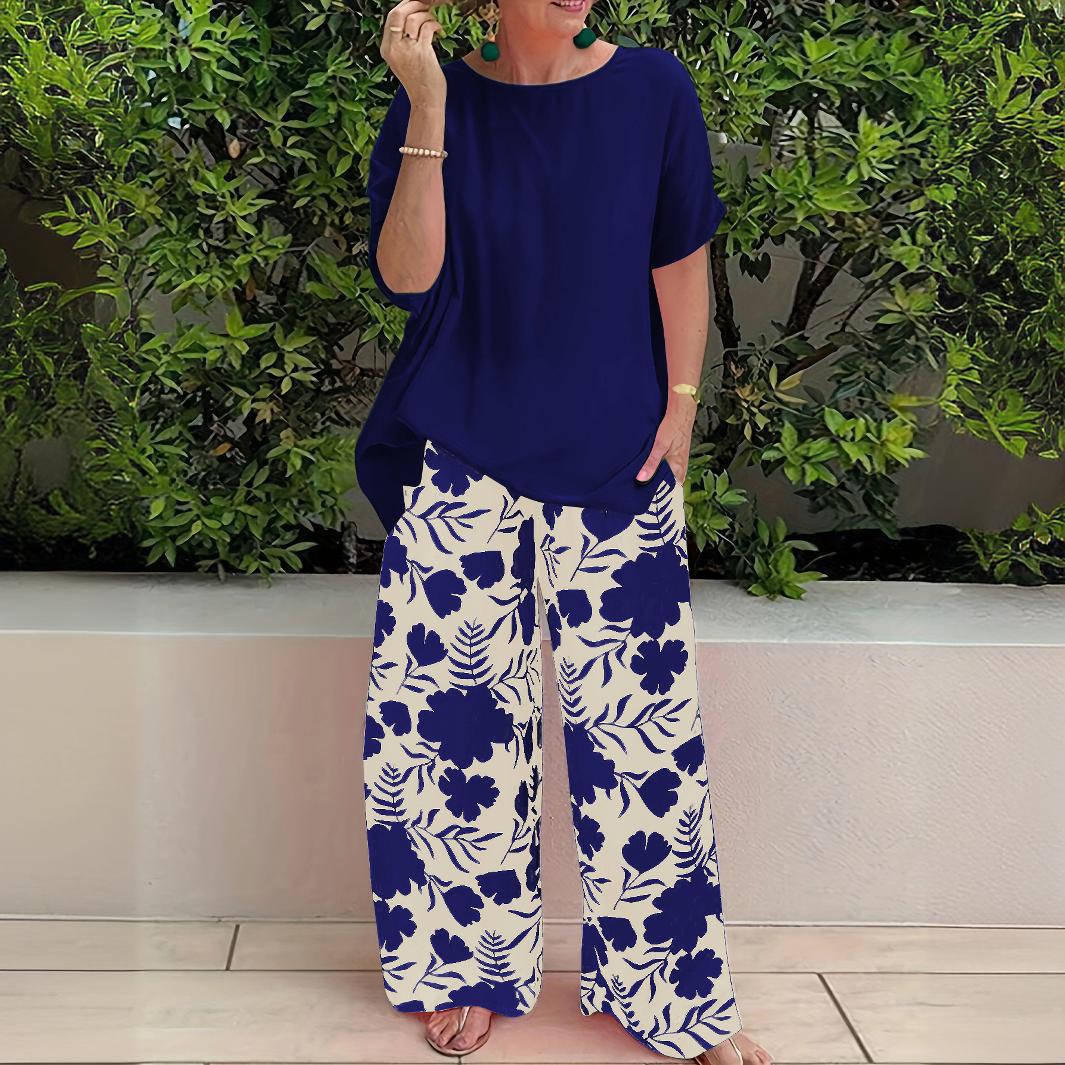 Pantalon large femme – Coupe fluide – Imprimé floral – Tissu lin léger