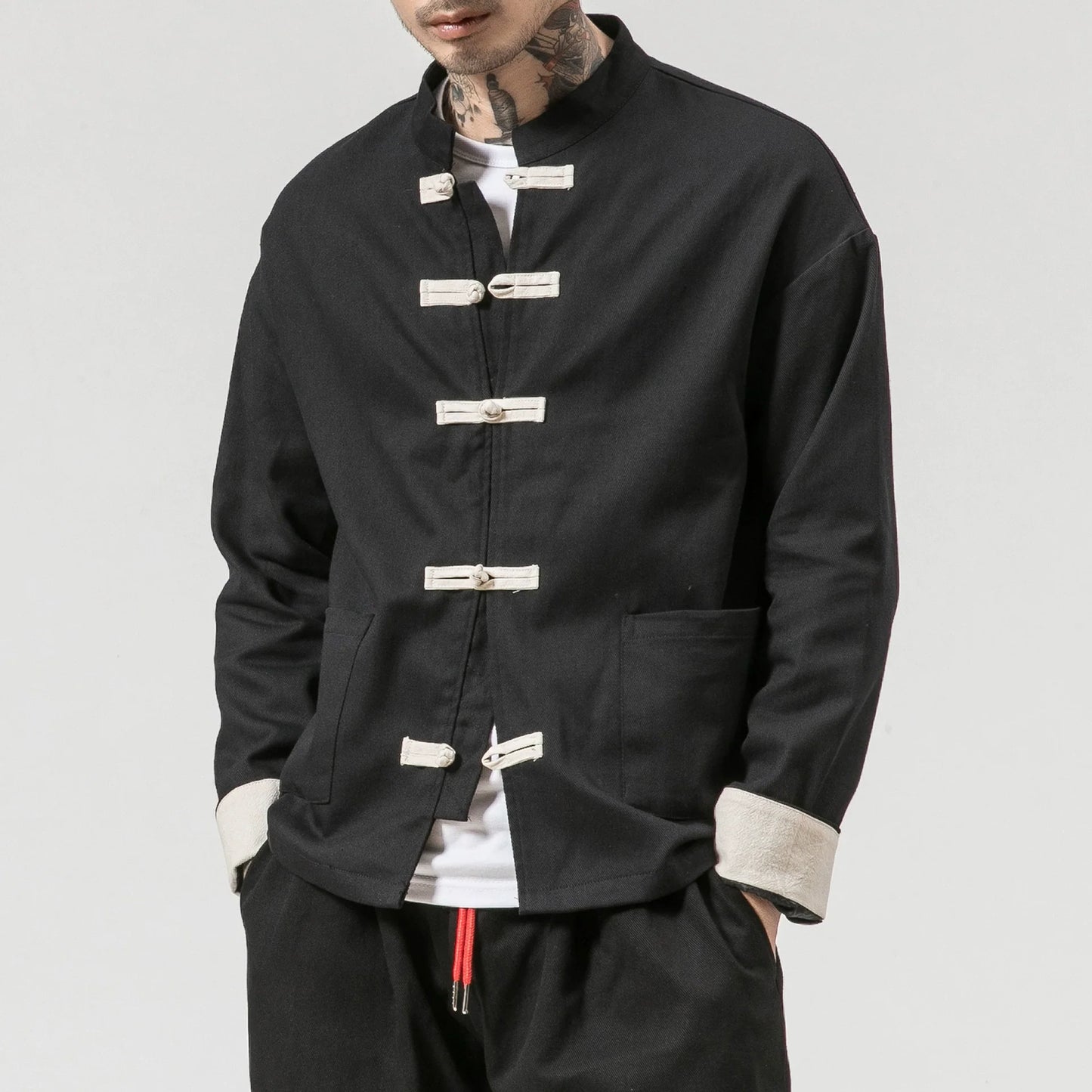 Veste homme – Coupe décontractée – Coton respirant – Boutons chinois – Col droit