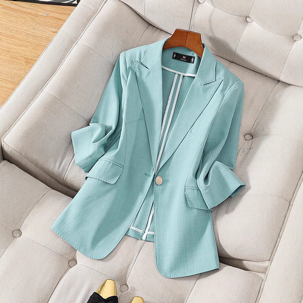 Blazer femme – Coupe cintrée – Tissu luxe – Manches trois-quarts – Revers cranté