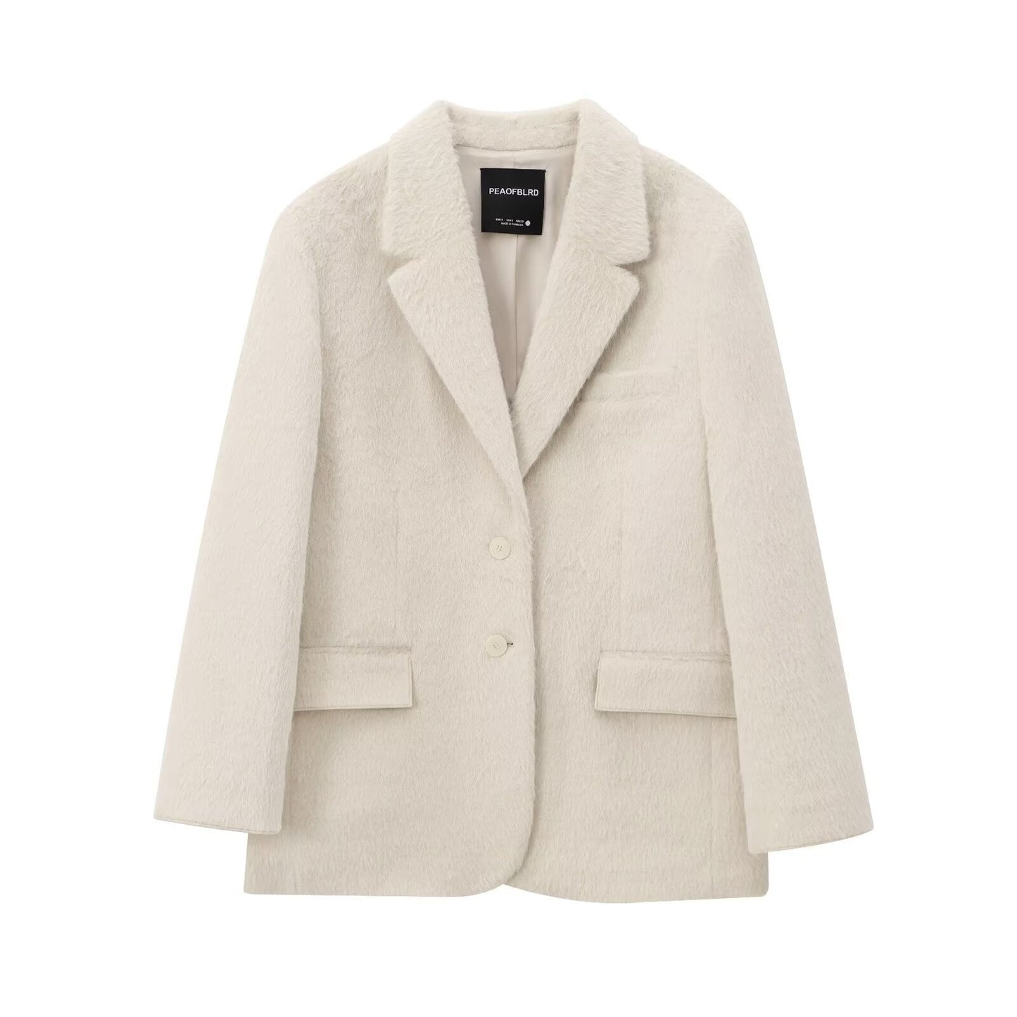 Veste blazer femme – Coupe cintrée – Tissu effet laine – Col classique – Boutonnage devant