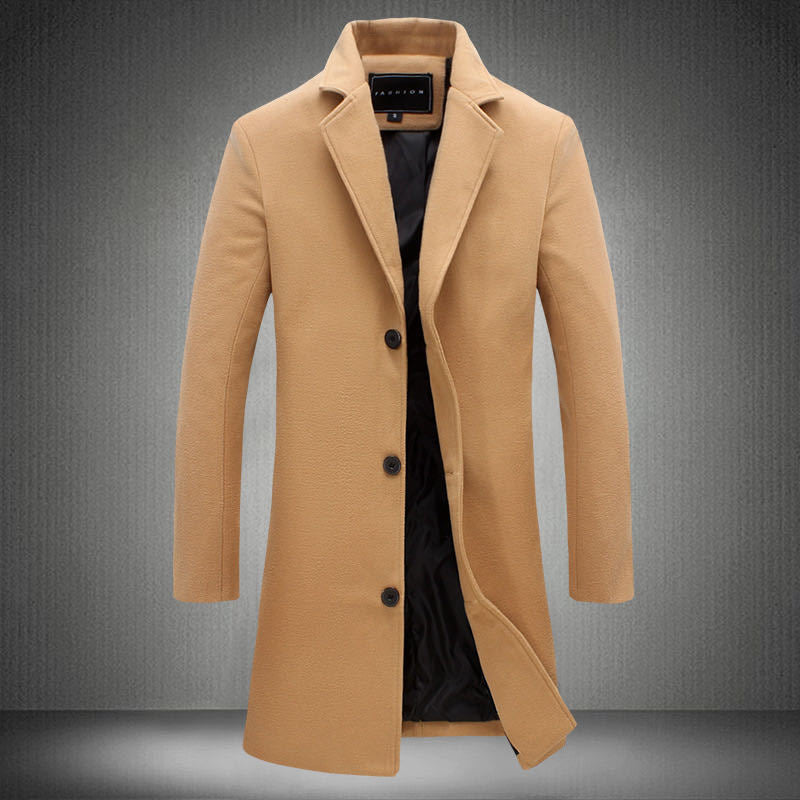 Manteau mi-long homme – Coupe ajustée – Laine – Col cranté – Boutonnage simple