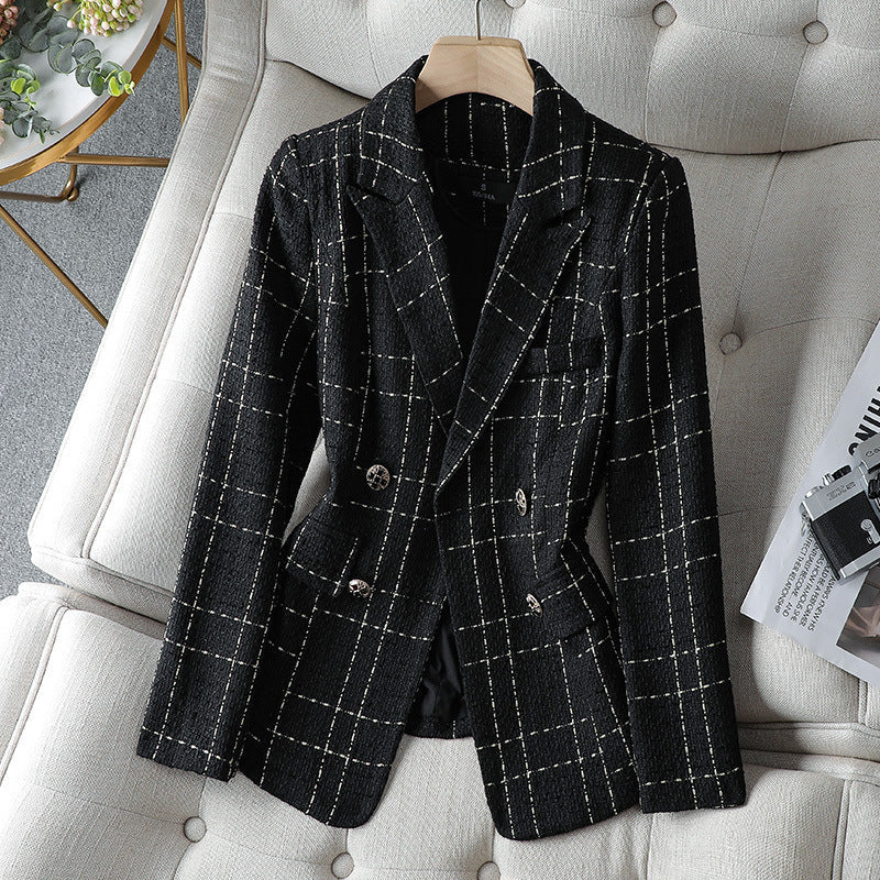 Blazer femme – Coupe cintrée – Tweed texturé – Boutonnage croisé – Détails élégants