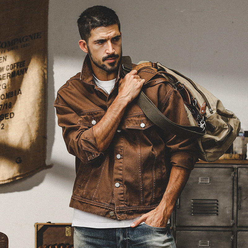 Veste en jean homme – Coupe décontractée – Fermeture boutonnée – Poches à rabat