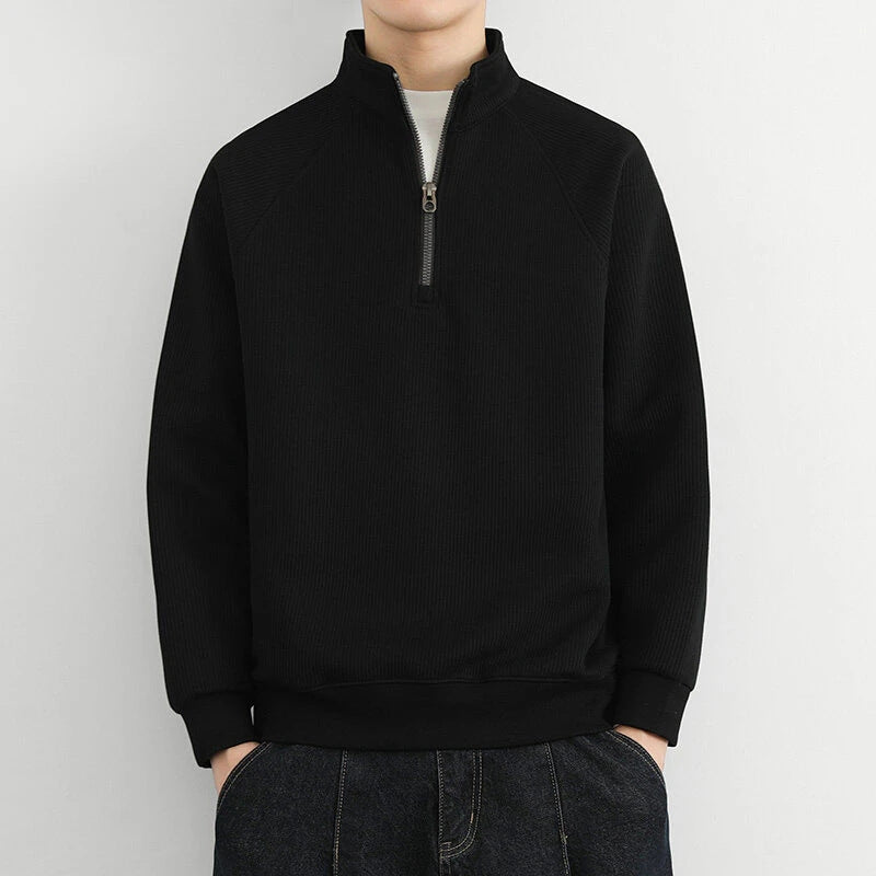 Sweatshirt homme – Coupe décontractée – Demi-zip – Col montant – Maille texturée