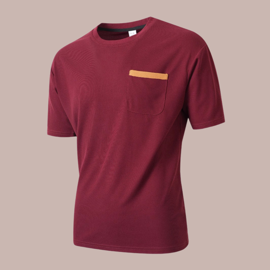 T-shirt homme – Coupe décontractée – Tissu respirant – Poche poitrine contrastée