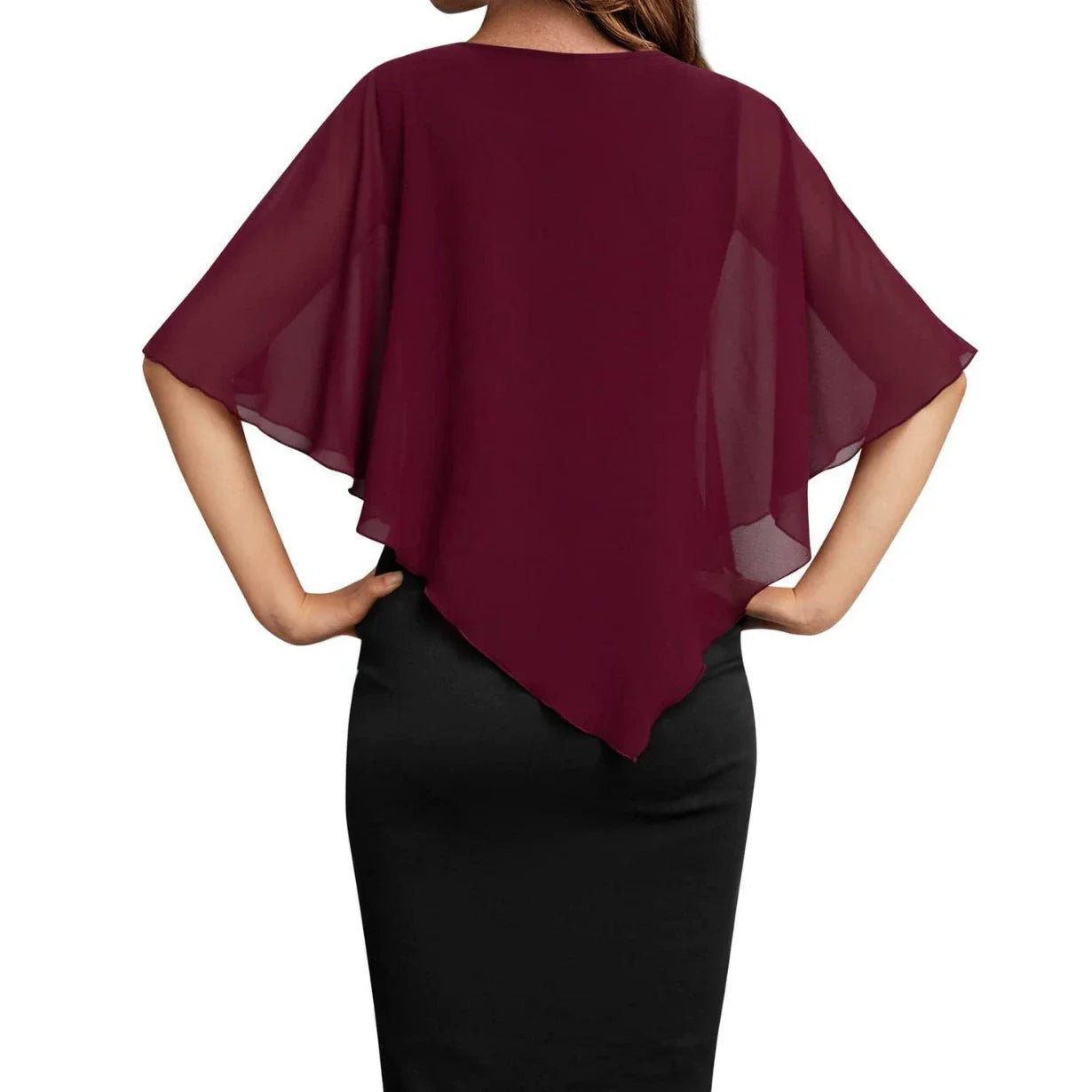 Robe femme – Coupe ajustée – Décolleté en V – Voile fluide – Mi-longue élégante