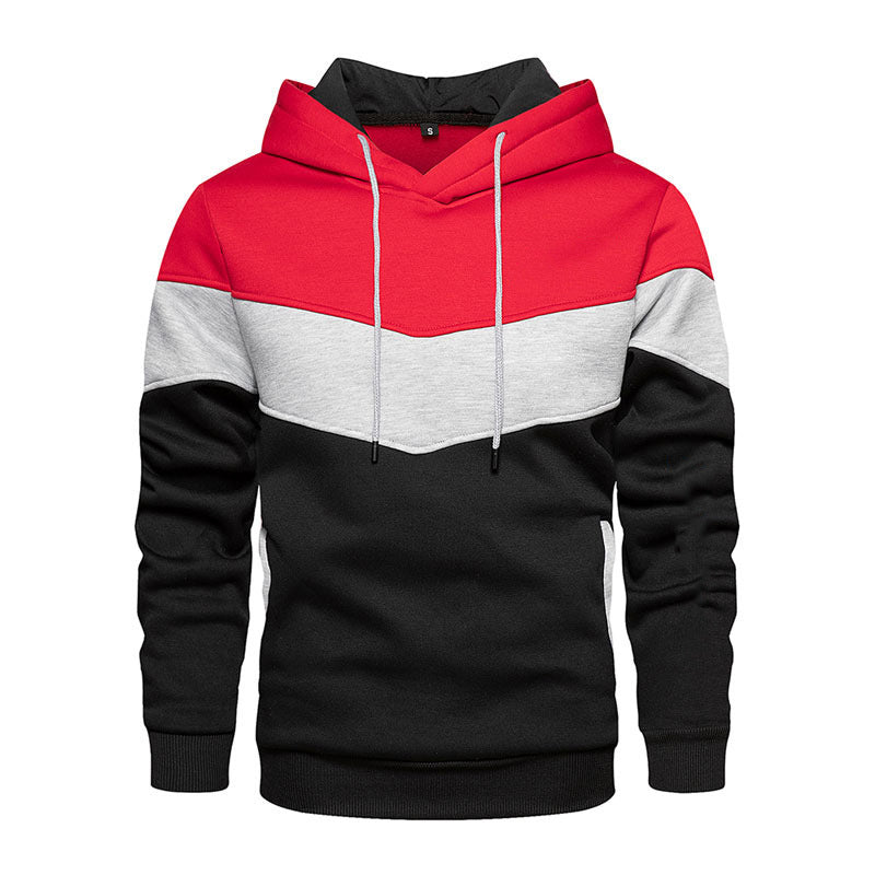 Sweat à capuche homme – Coton mélangé – Coupe ample – Motif colorblock chevron