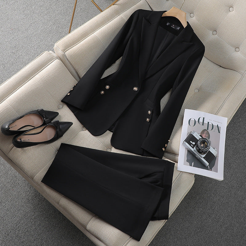 Tailleur pantalon femme – Coupe cintrée – Blazer 1 bouton – Tissu fluide élégant