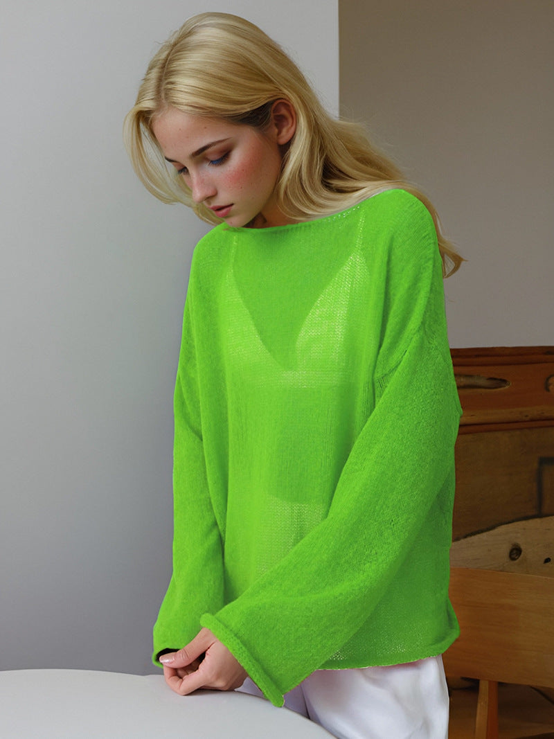 Pull femme – Maille légère – Coupe oversize – Manches longues – Col rond