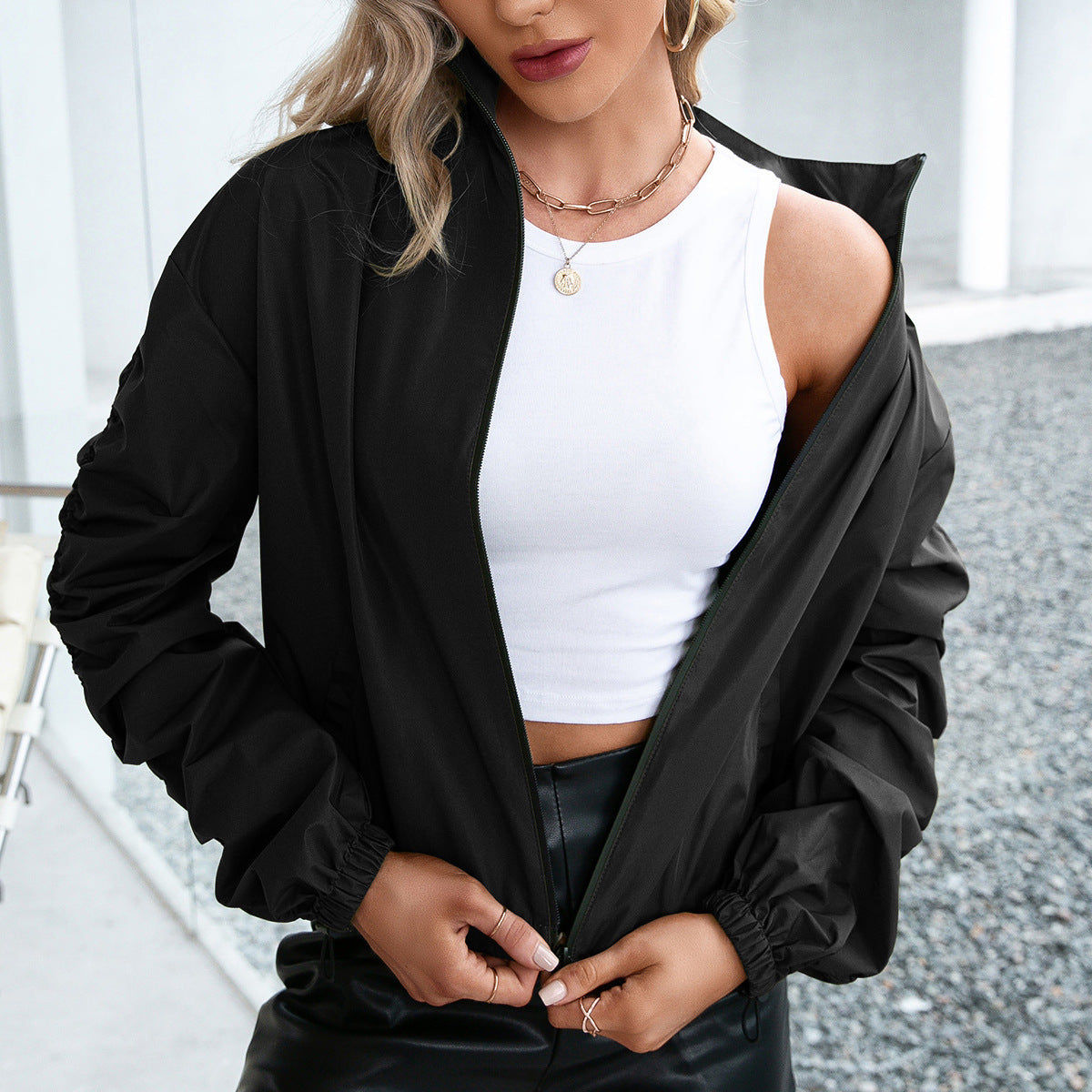 Veste extérieure femme – Imperméable légère – Coupe décontractée – Zip frontal
