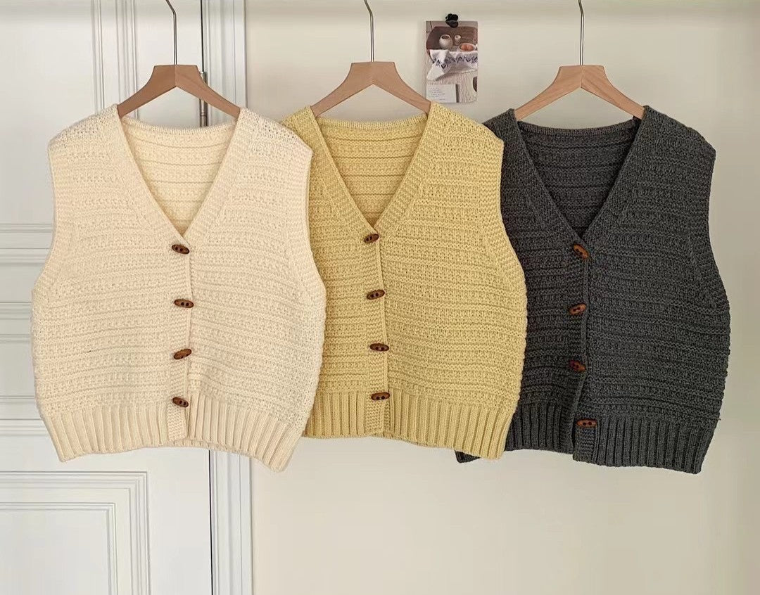 Cardigan en tricot sans manches pour femme – Boutonné sur le devant – Look décontracté chic