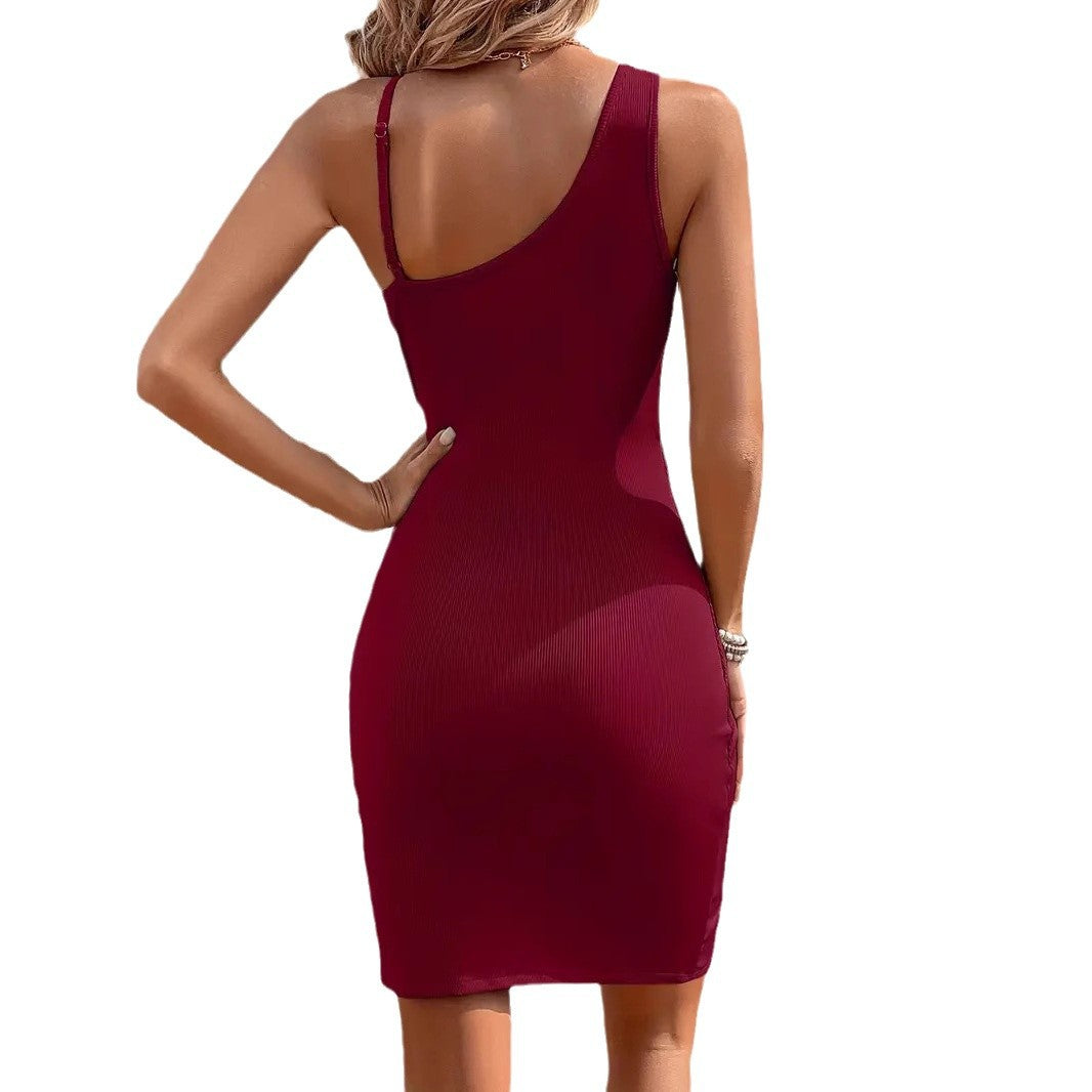 Robe mini femme – Coupe slim – Tissu côtelé – Col en V – Bretelles fines – Fronces