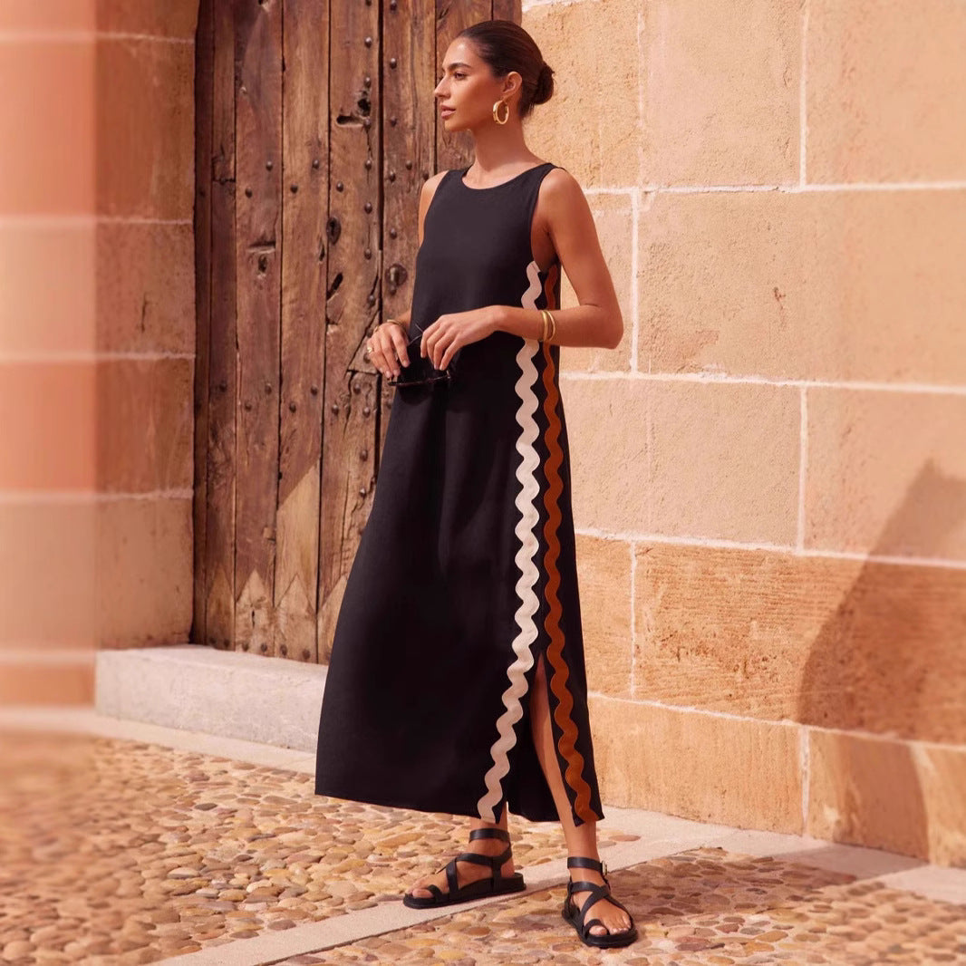 Robe sans manches femme – Coupe décontractée – Col rond – Longueur midi respirante