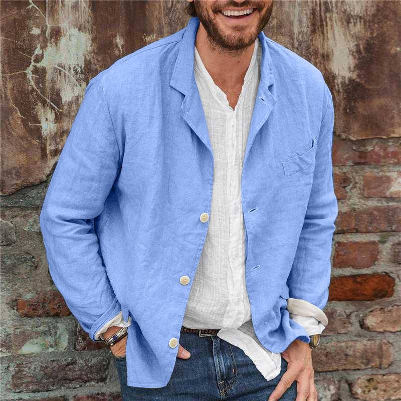 Blazer décontracté homme – Coupe droite – Coton lin respirant – Manches longues